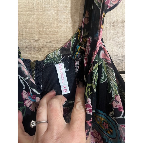 Xhilaration Womens Floral Paisley Maxi Dress Black Pink Ruffle Strap Size Medium - Picture 6 of 6